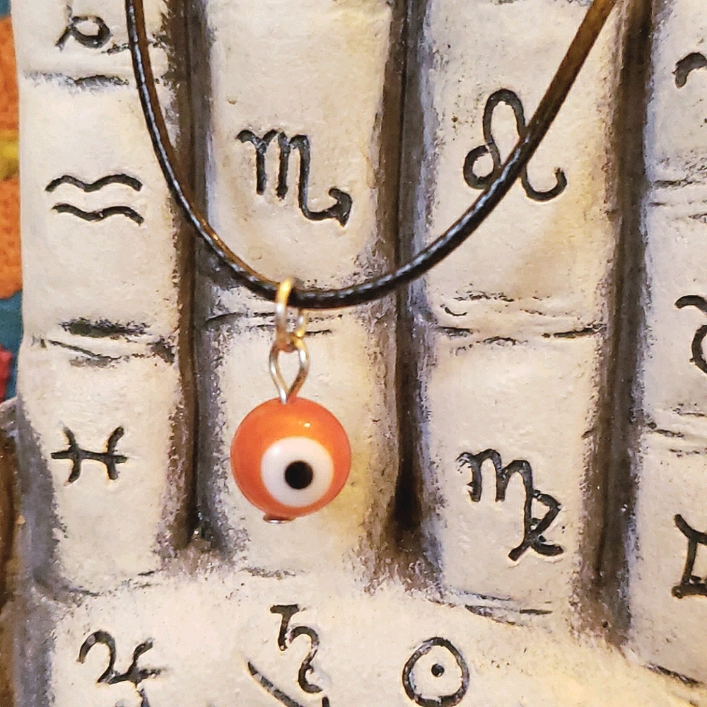 Evil Eye Pendant Necklace Orange Murano Glass NWT